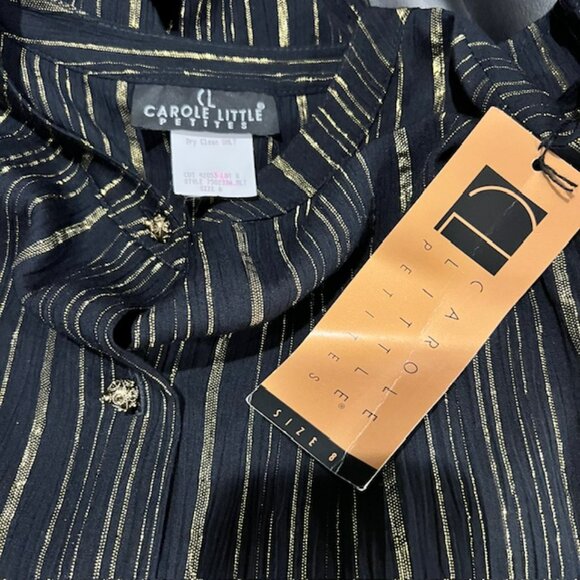 Carole Little NWT Black & Gold Long Sleeve Blouse Size 8P - Picture 9 of 9